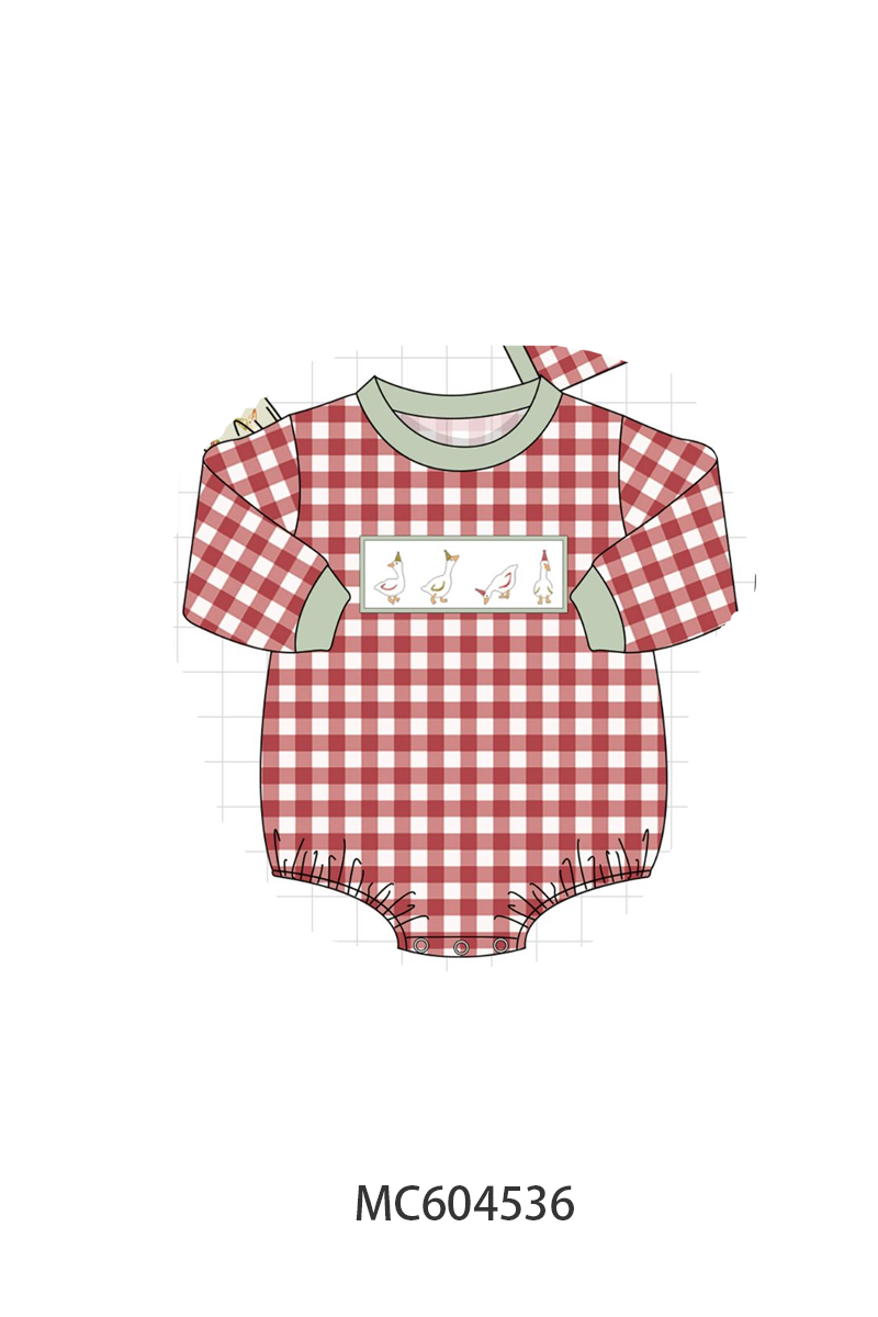 Red goose embroidery gingham bubble