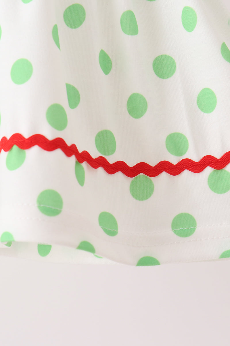 Green grinch embroidery dot bloomer set