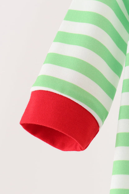 Green grinch embroidery stripe romper