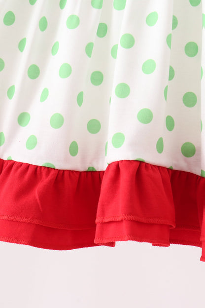 Green dot grinch embroidery ruffle pants set