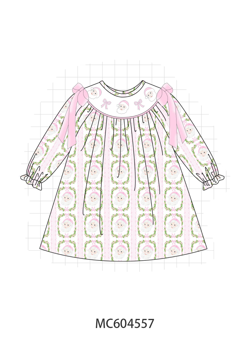 Pink Santa Bow Embroidery Dress