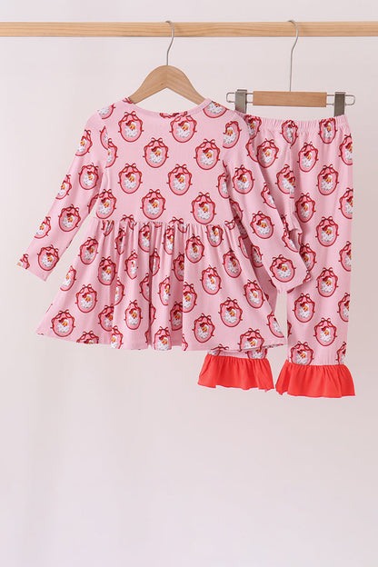 Pink santa claus bamboo pants set