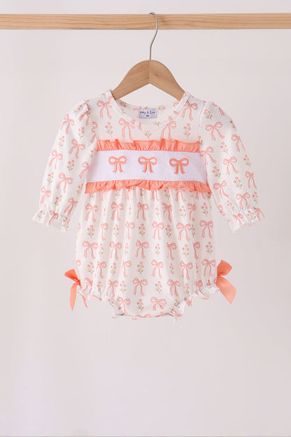 Pink bow embroidery ruffle bubble
