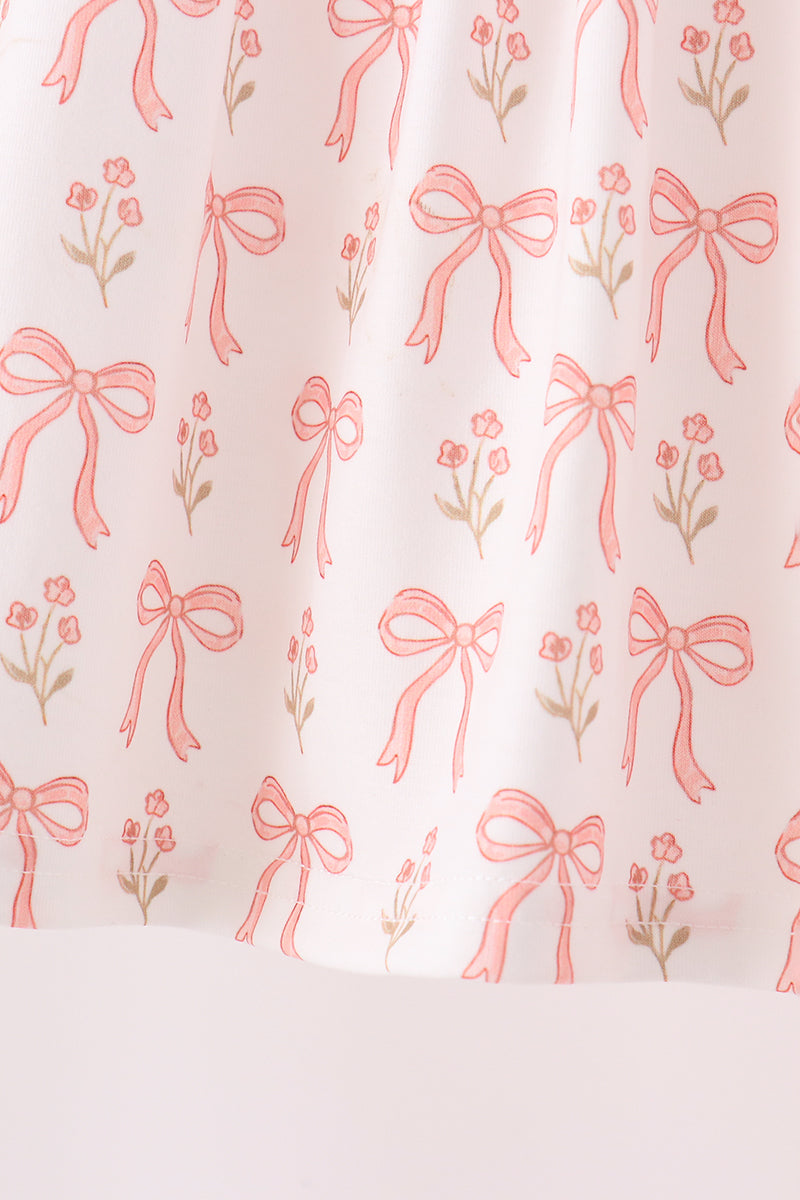 Pink bow embroidery ruffle pants set