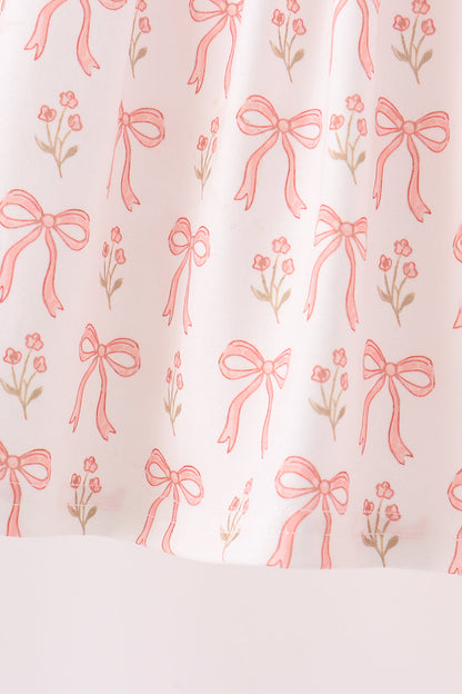 Pink bow embroidery ruffle pants set