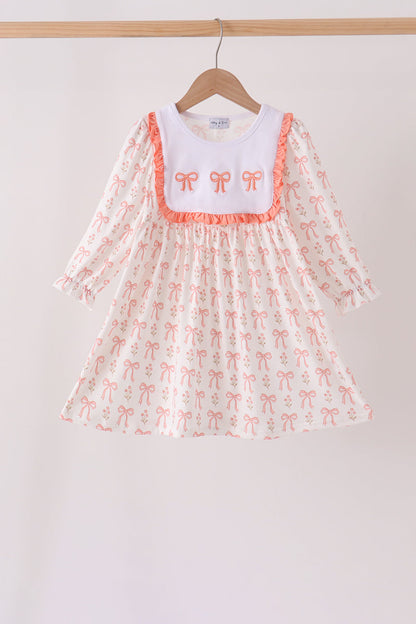 Pink bow embroidery ruffle dress