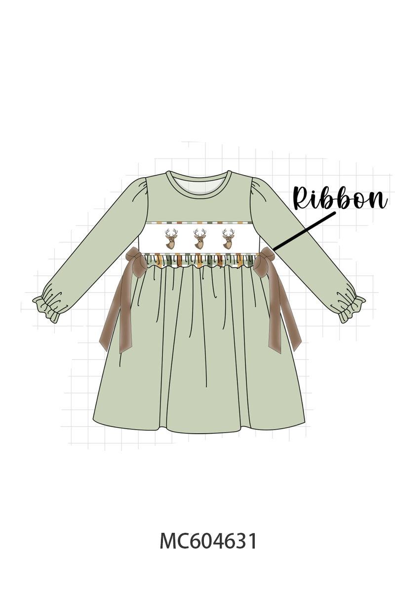Sage deer embroidery dress