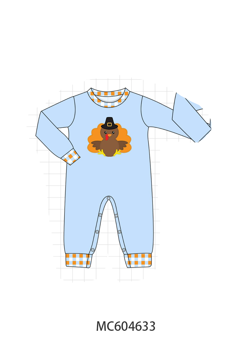 Blue Turkey Applique Romper