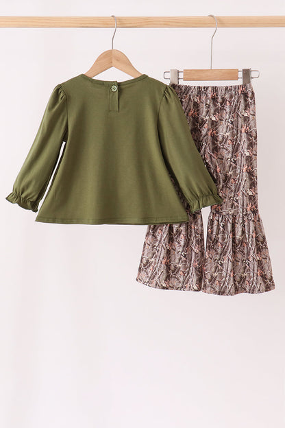 Forest camouflage turkey applique ruffle pants set