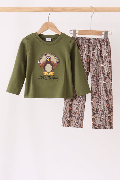 Forest camouflage turkey appliqu pants set