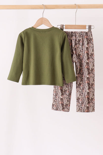 Forest camouflage turkey appliqu pants set