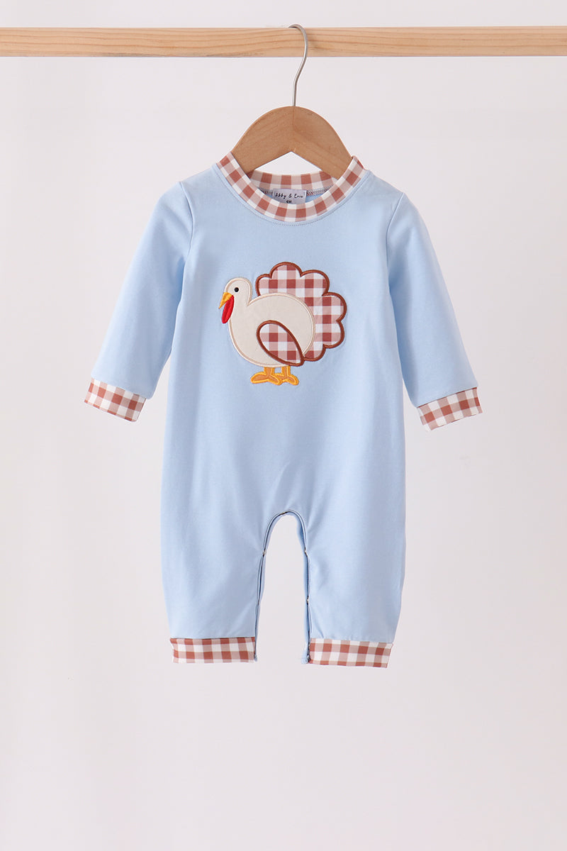 Blue turkey applique romper