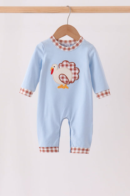 Blue turkey applique romper