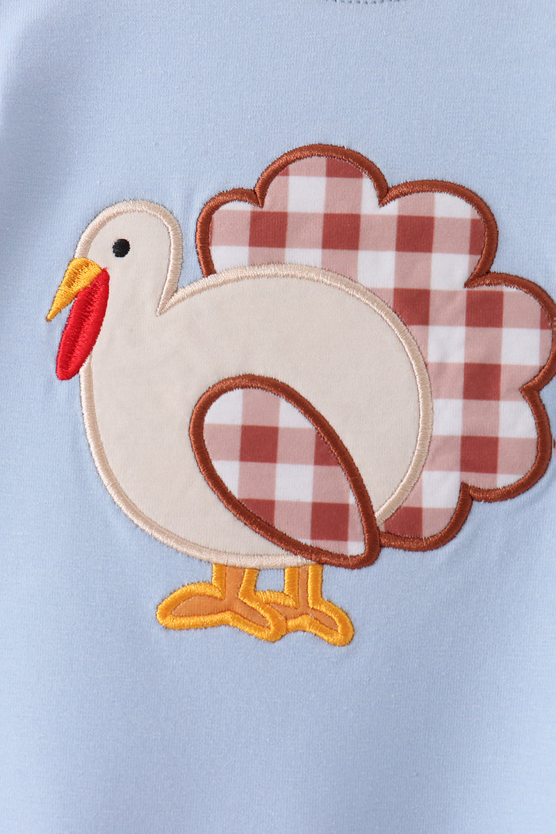 Blue turkey applique romper