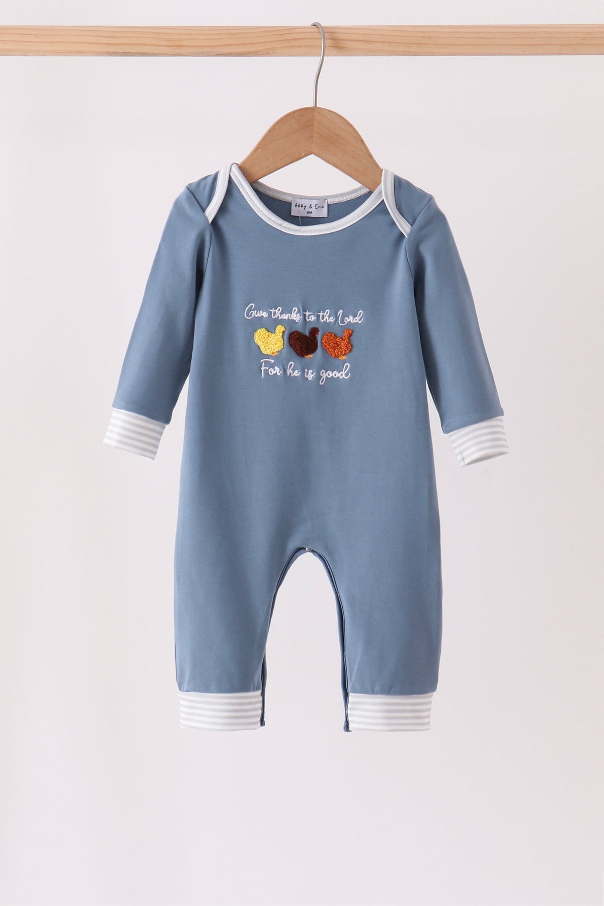 Teal turkey french knot romper