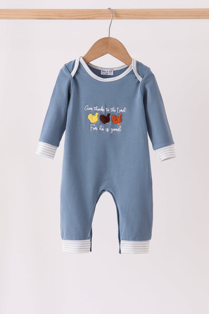 Teal turkey french knot romper