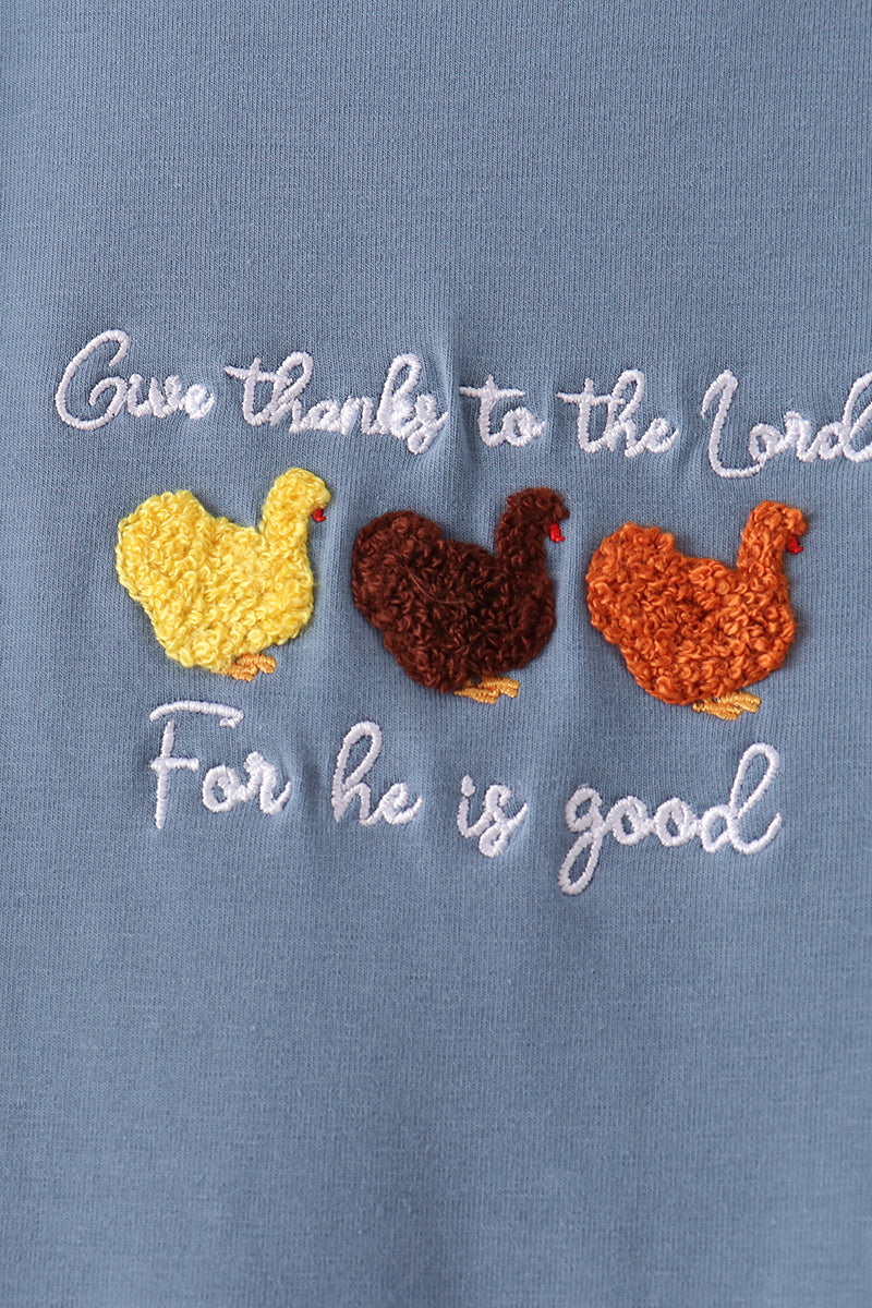 Teal turkey french knot romper