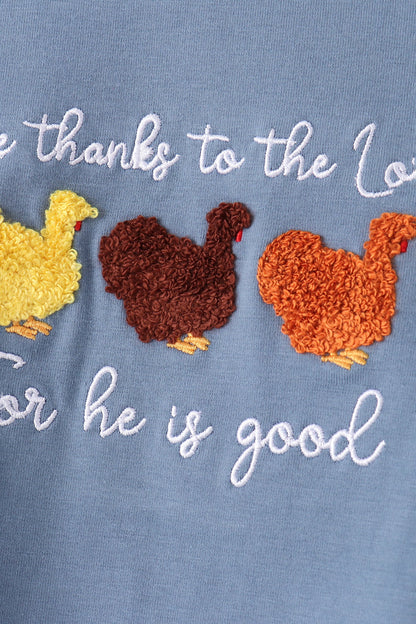 Teal turkey french knot pants set
