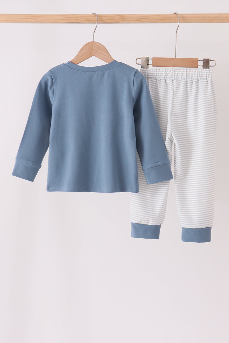 Teal turkey french knot pants set