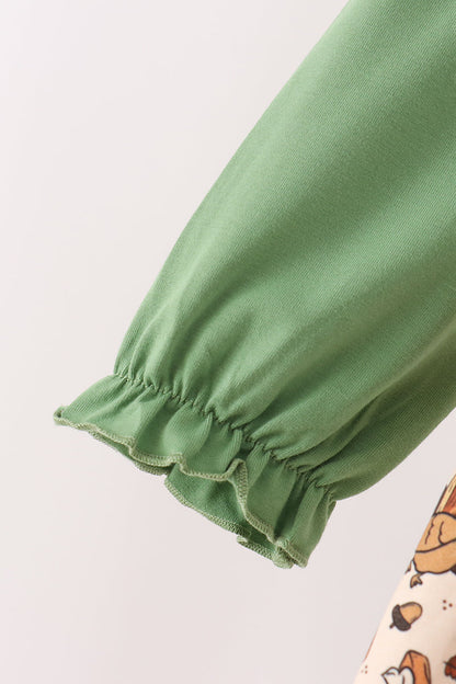 Green pumpkin turkey smocked dress