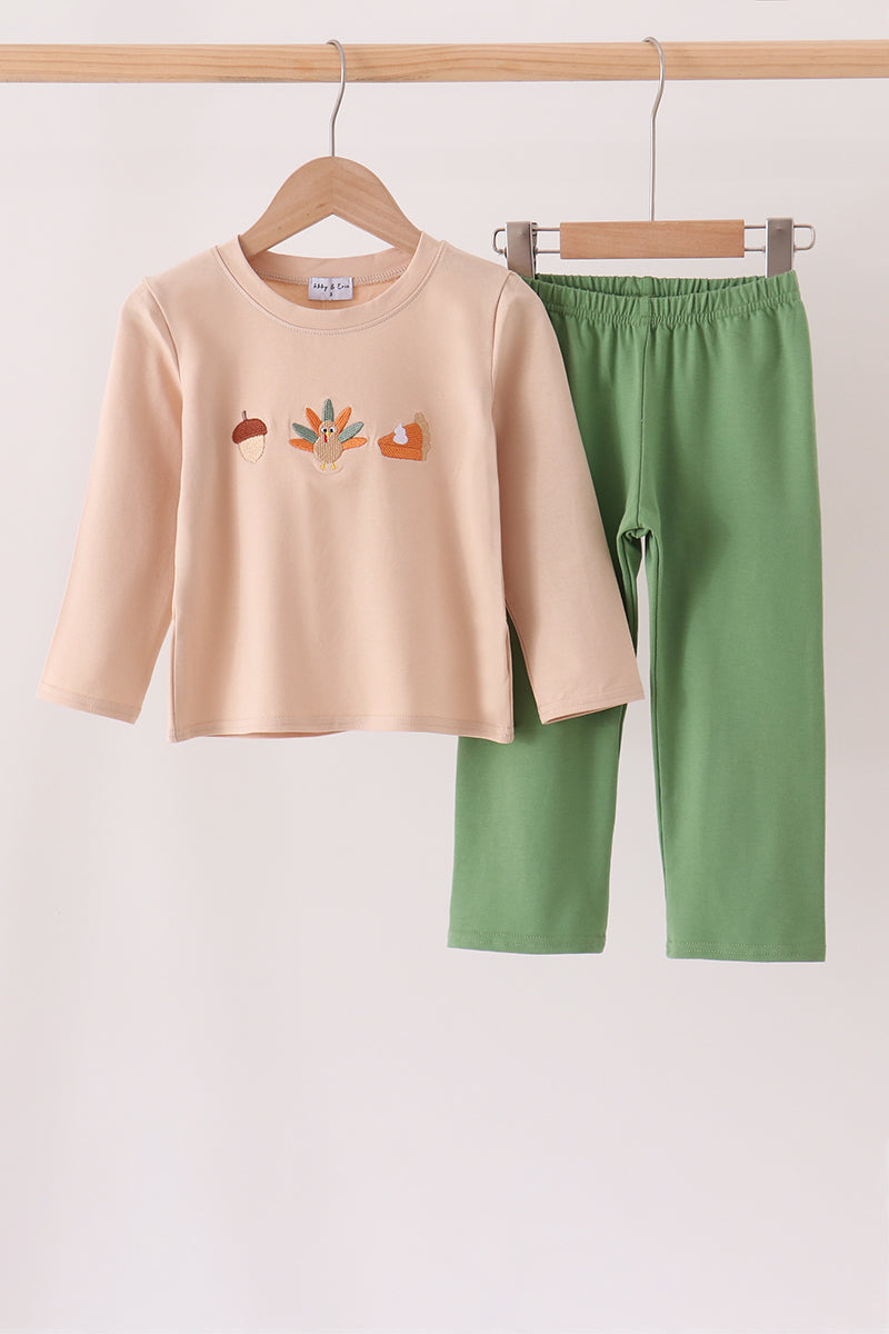 Green pumpkin turkey pants set