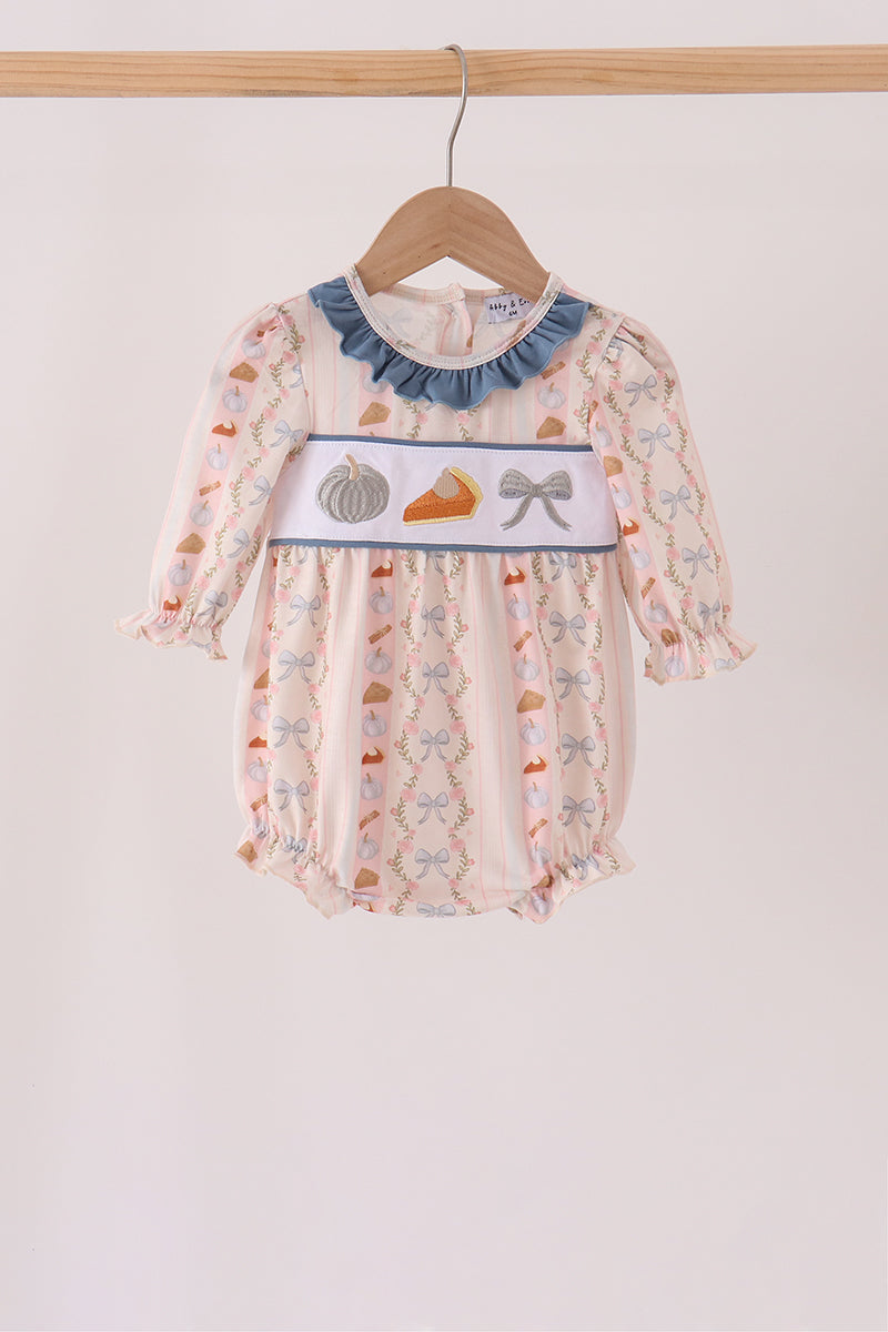Pumpkin Pie Bow Embroidery Ruffle Bubble