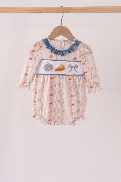 Pumpkin Pie Bow Embroidery Ruffle Bubble