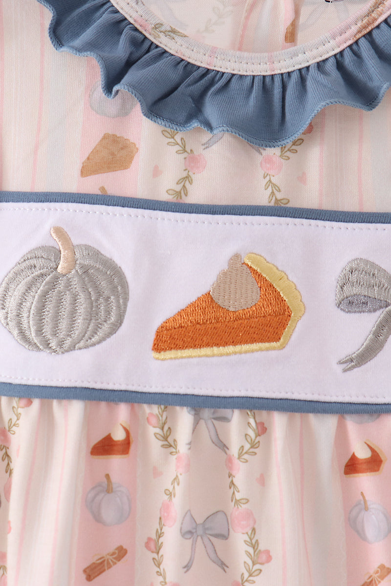Pumpkin Pie Bow Embroidery Ruffle Bubble