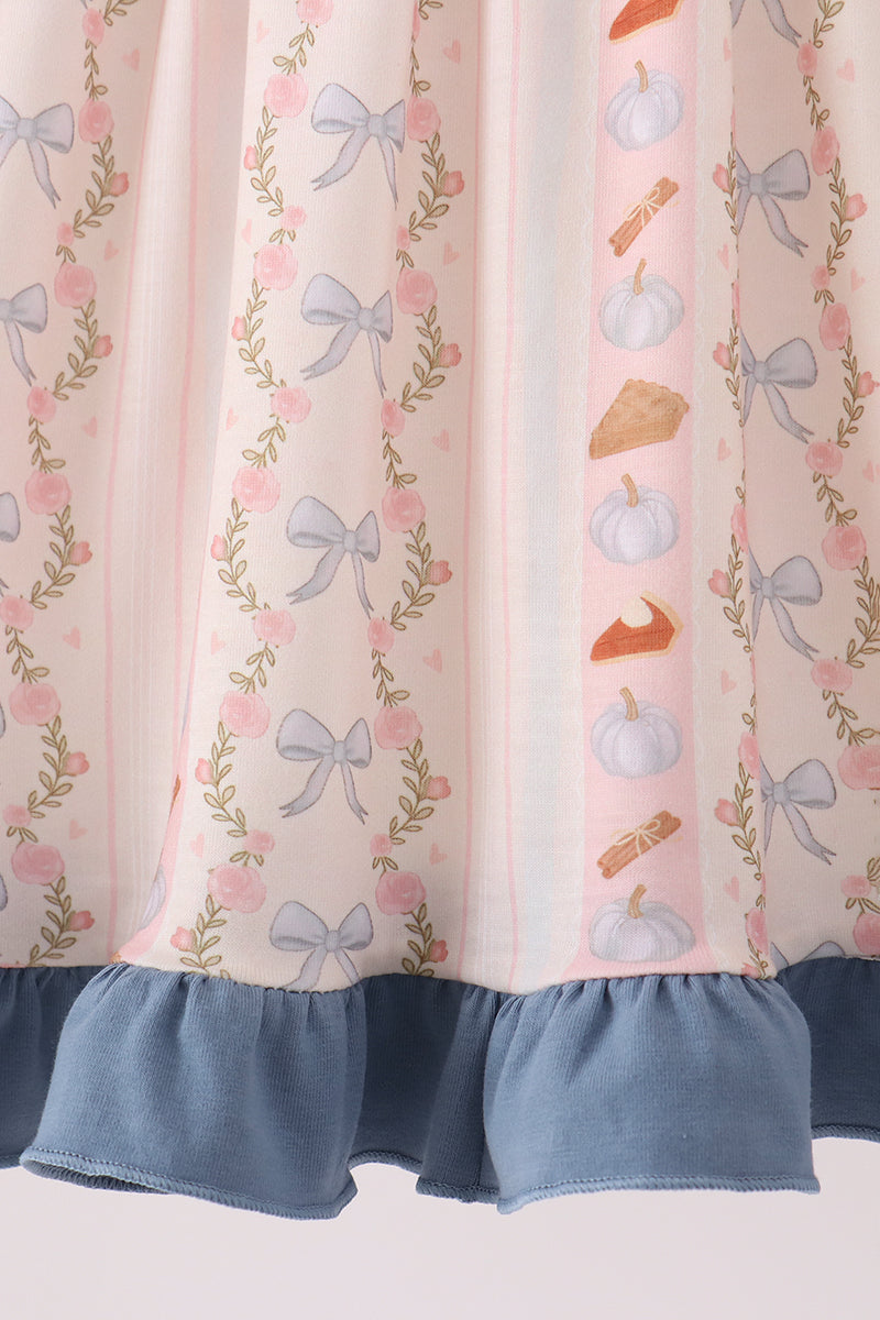 Pumpkin Pie Bow Embroidery Ruffle Dress