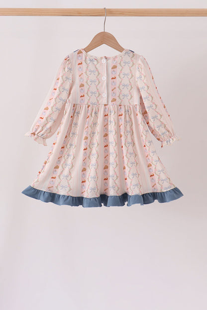 Pumpkin Pie Bow Embroidery Ruffle Dress