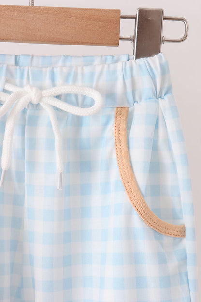 Pumpkin Pie Bow Embroidery Gingham Pants Set
