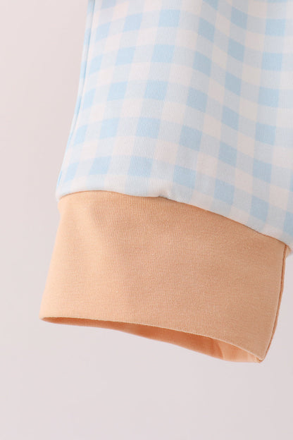 Pumpkin Pie Bow Embroidery Gingham Pants Set