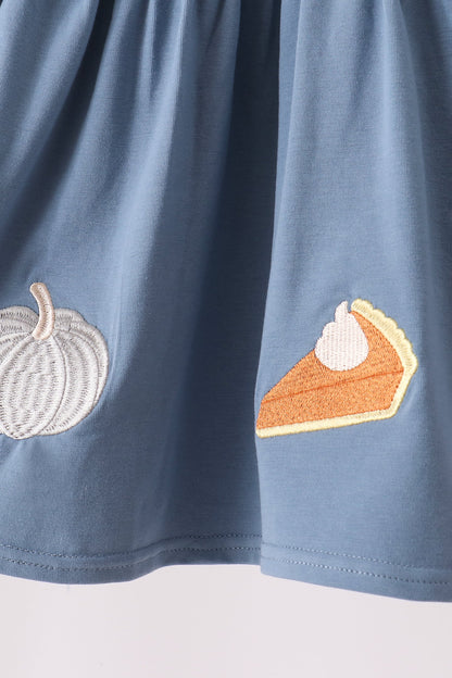 Pumpkin Pie Bow Embroidery Ruffle Pants Set