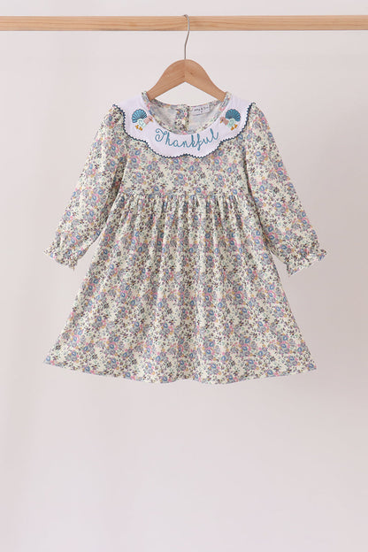 Blue turkey embroidery dress