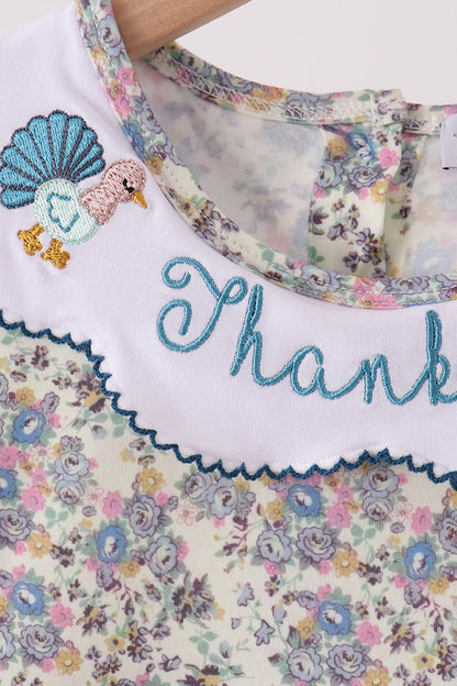 Blue turkey embroidery dress