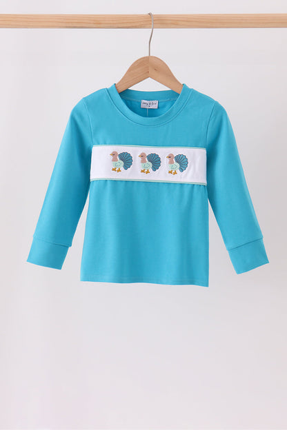 Blue turkey embroidery top