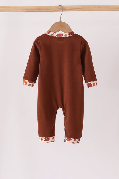 Brown touchdown football embroidery romper