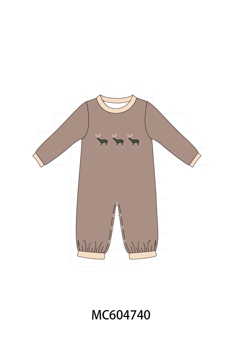 Brown deer embroidery romper