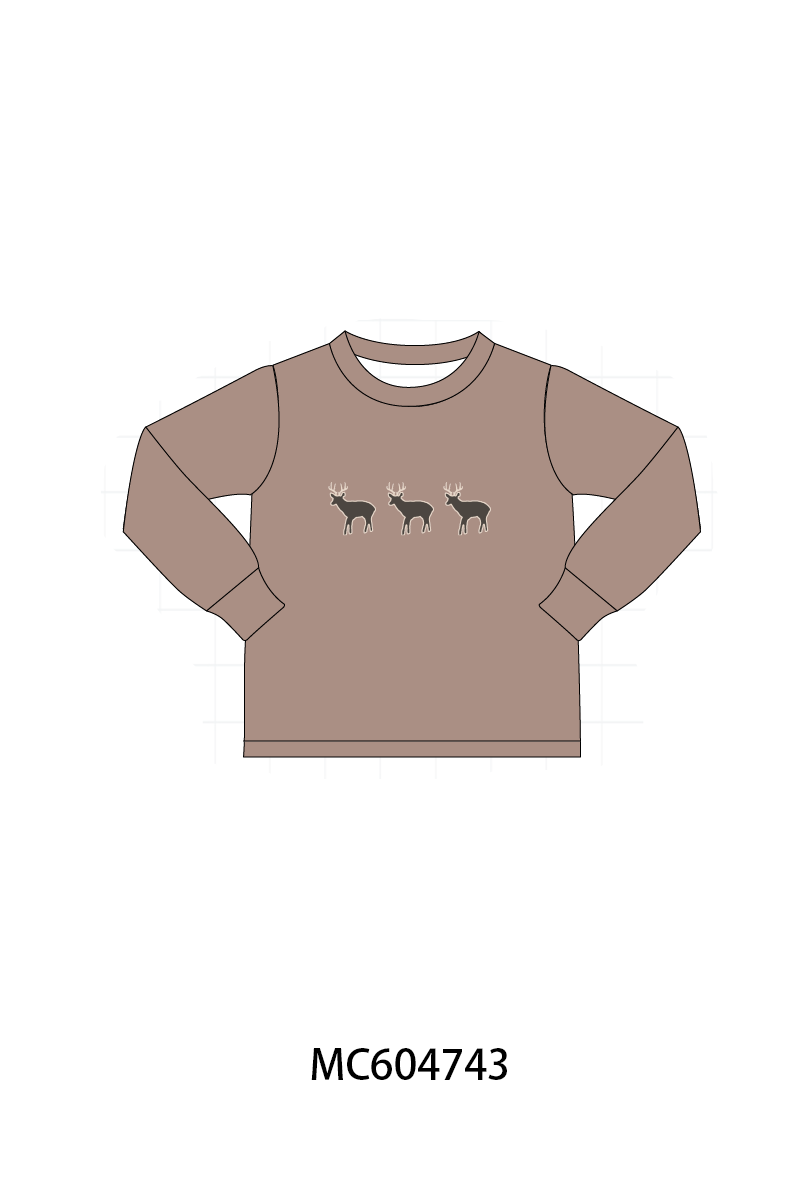 Brown deer embroidery top