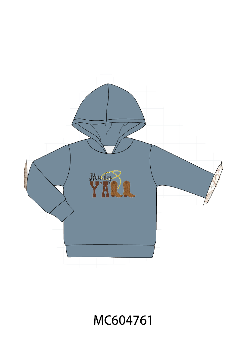 Blue Howdy Y'ALL boots embroidery hoodie