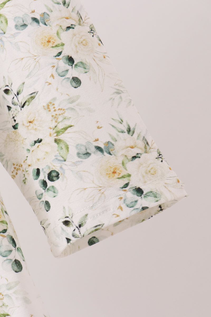 Sage floral smocked ruffle dress
