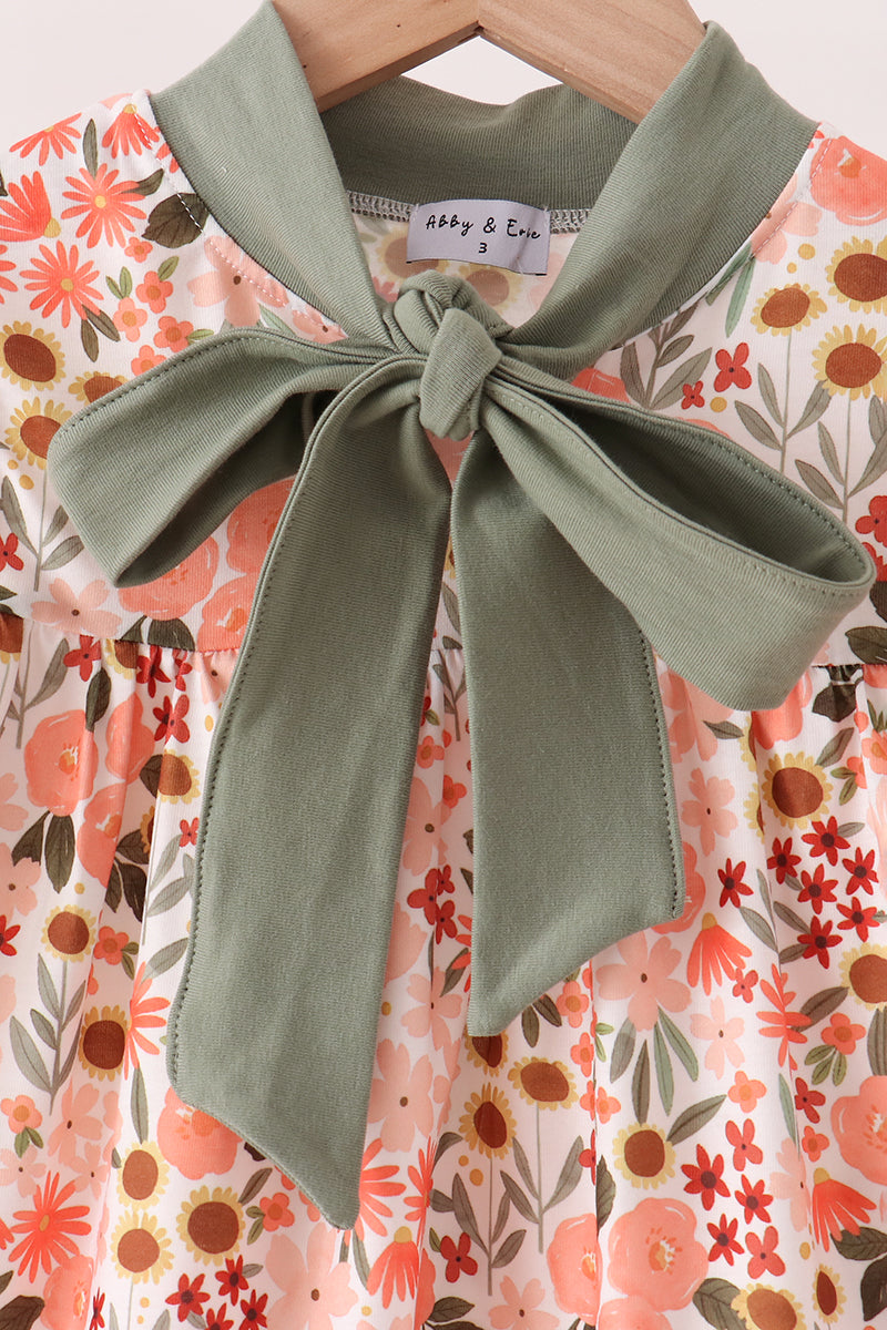 Green floral bow pants set