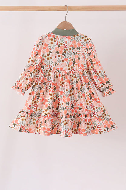 Green floral bow ruffle mom&me dress