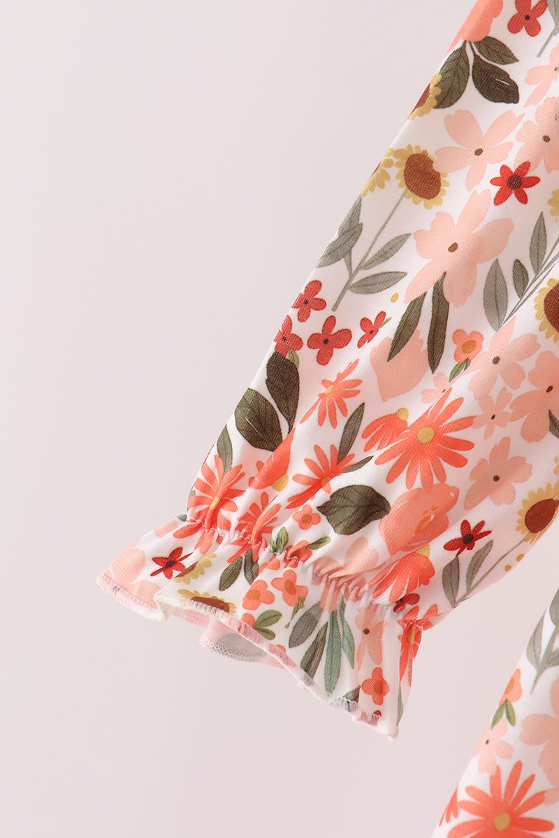 Green floral bow ruffle mom&me dress
