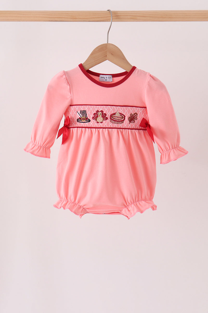 Pink turkey smocked bow bubble