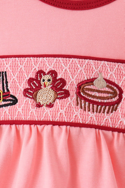 Pink turkey smocked bow bubble