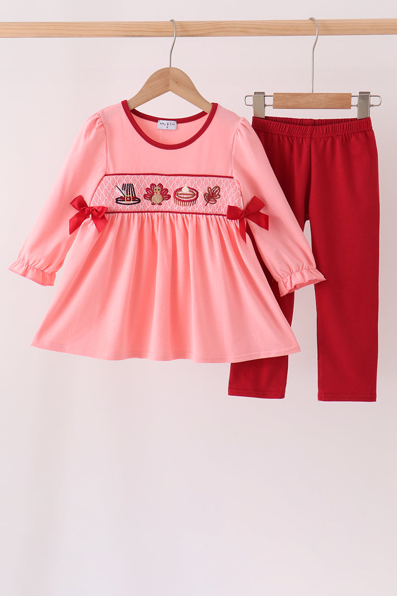 Pink turkey embroidery pants set
