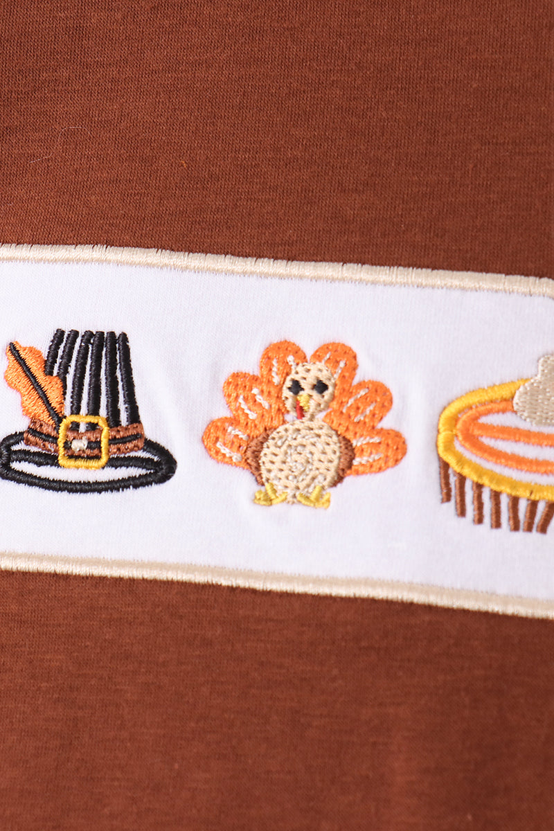 Brown Turkey Embroidery Pants Set
