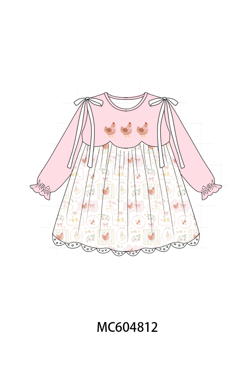 Pink chicken embroidery dress