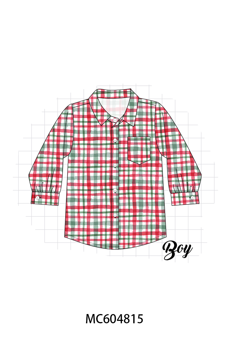 Red plaid pocket button down shirt